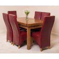 Farmhouse Rustic Solid Oak 160cm Dining Table & 6 Burgundy Lola Leather