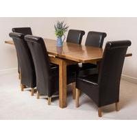Farmhouse Rustic Solid Oak 160cm Dining Table & 6 Brown Montana Leather Chairs