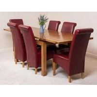 Farmhouse Rustic Solid Oak 160cm Dining Table & 6 Burgundy Montana Leather Chairs