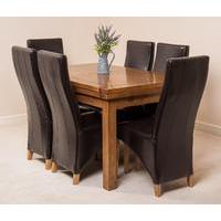 farmhouse rustic solid oak 160cm dining table 6 brown lola leather