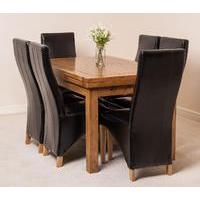 Farmhouse Rustic Solid Oak 160cm Dining Table & 6 Black Lola Leather