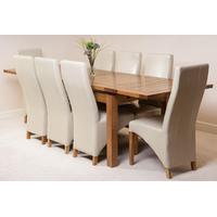 Farmhouse Rustic Solid Oak 200cm Dining Table & 8 Ivory Lola Leather Chairs