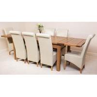 Farmhouse Rustic Solid Oak 200cm Dining Table & 8 Ivory Montana Leather Chairs