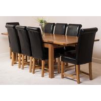 Farmhouse Rustic Solid Oak 200cm Dining Table & 8 Black Washington Leather Chairs