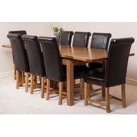 Farmhouse Rustic Solid Oak 200cm Dining Table & 8 Brown Washington Leather Chairs