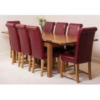 Farmhouse Rustic Solid Oak 200cm Dining Table & 8 Burgundy Washington Leather Chairs