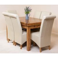 Farmhouse Rustic Solid Oak 160cm Dining Table & 6 Ivory Montana Leather Chairs