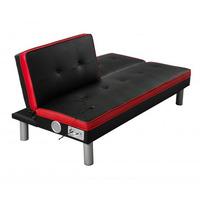 Fabia Black Faux Leather With Vibrant Red Trim Sofa Bed