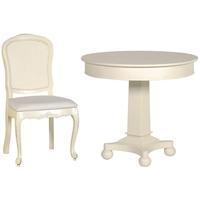 Fayence Cream Pedestal Dining Set with 4 Rattan Chairs