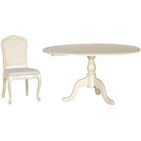 Fayence Cream Round Dining Set with 4 Rattan Chairs