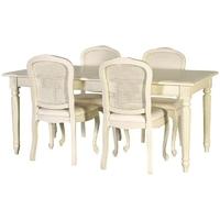 Fayence Cream Dining Set with 4 Rattan Chairs