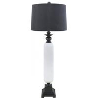 Faux Silk Black and White Glass Table Lamp Black Shade
