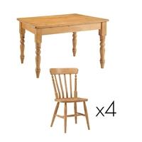 Farmhouse Pine 122cm (4ft) Table and 4 Chairs