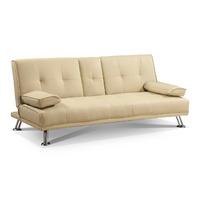 Faux Leather 2 Seater Sofa Bed with Center Armrest Cream