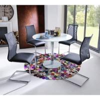 Falko Round Glass Dining Table With 4 Kim Dining Chairs In Black