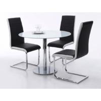 Falko Round Glass Dining Table With 4 Top Dining Chairs In Black