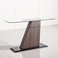 Fabrize Console Table In Glass Top With Walnut And Black Gloss