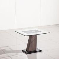 Fabrize Lamp Table In Glass Top With Walnut And Black Gloss Base