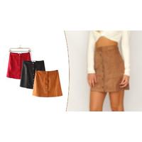 Faux Suede Button Skirt; 3 Colours