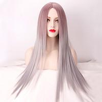 Fashion Highlight Two Tone Natural Grey Ombre Heat Resistant Synthetic Wigs for Women Shades of Long Straight Hair Wig