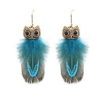 Fashion Women Owl Feather Drop Earrings