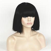 Fashion Wig Women\'s Short Bob Kinky Straight Full Bangs Synthetic Hairpieces Black Cosplay Wig