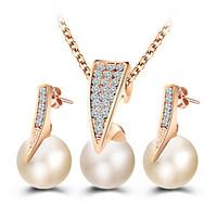 Fashion Imitation Pearl Jewelry Sets Rhinestone Gold Plated Necklace Sets for Women Bridal Wedding Water Drop Earrings