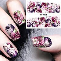 Fashion Printing Pattern Water Transfer Printing Gouache Flower Purple Rose Nail Stickers