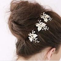 fashion hairpin head decoration pearl and leaves style wedding decorat ...