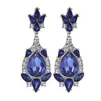 Fashion 2016 Luxury Water Drop Long Earrings Silver Plated Austria Blue Crystal Dangle Earrings For Women Jewelry brinco