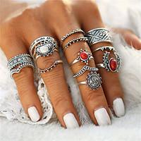 Fashion 14pcs/Set Vintage Silver Color Moon And Sun Midi Female Ring Sets for Women Red White Stone Knuckle Rings Gift Jewelry Accessories