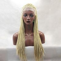 Fashion Long Straight Braids Synthetic Lace Front Wig Glueless Blonde Color Women Wigs