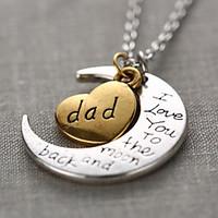 Fashion Word Dad I Love You To The Moon and Back Personalized Gift Moon Heart Necklace