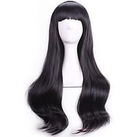 Fashion Black Wavy Curly Sexy Pelucas Natural Realistic Wigs Cosplay Wigs Perruque Cheap Synthetic Hair Wigs Bangs