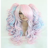 Fashion 70cm Long Blue Mixed Pink Wavy Ponytails High Quality Synthetic Lolita Party Cosplay Wig