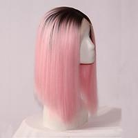 Fashion Straight Synthetic Lace Front Wig Glueless 1B/Pink Color Wigs