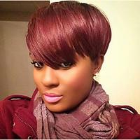 fashion dark wine natural straight layered short capless human hair wi ...