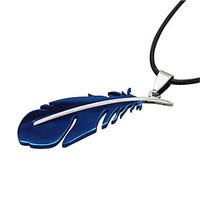 Fashion Jewelry Feather Pendant Necklace Leather Rope Chain Stainless Steel Necklace Men Women