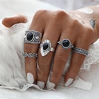 Fashion Punk 5 PCS Vintage Ring Sets Antique Alloy Black Gem Midi finger Rings for Women Steampunk Turkish Ring Wedding Jewelry Mother\'s Day Gift