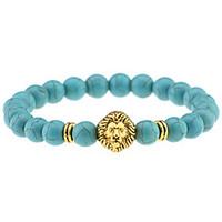 fashion nature turquoise beads bracelet men gold lionhead pendant elas ...