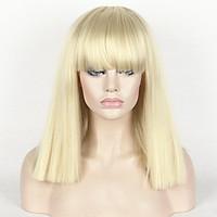Fashion Wig Women\'s Short Bob Kinky Straight Full Bangs Synthetic Hairpieces 14 Blonde Cosplay wig