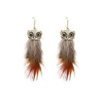 Fashion Women Owl Feather Drop Earrings