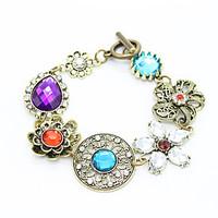 Fashion Vintage Bracelet Antique Copper Rhinestone Crystal Colorful Flower Charms Bracelets Women Luxury Accessories