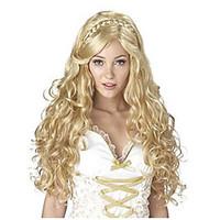 Fashion Capless Long Wave Blonde Color with Braid Cosplay Synthetic Wig for Europen and American Ladies