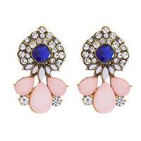 Fashion 2016 Elegant Crystal Flower Stud Earrings Pink Color Charm Water Drop Earrings For Women Party Wedding Jewelry