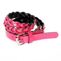 Fashion Women Lady Braided Belt Candy Color Skinny Thin Weave Plaid Buckle Cross Belt PU Leather Rose