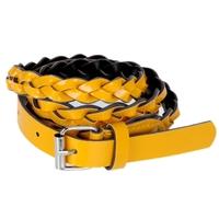 Fashion Women Lady Braided Belt Candy Color Skinny Thin Weave Plaid Buckle Cross Belt PU Leather Orange