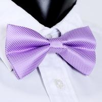 Fashion Men\'s Tuxedo Bowtie Solid Color Neckwear Adjustable Wedding Party Bow Tie Necktie Pre-Tied Light Purple