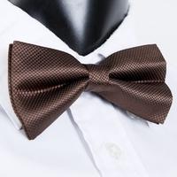 Fashion Men\'s Tuxedo Bowtie Solid Color Neckwear Adjustable Wedding Party Bow Tie Necktie Pre-Tied Brown