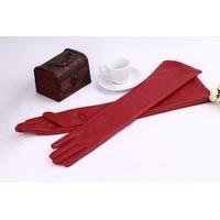 Fashion Elegant Women Gloves Soft PU Leather Arm Long Gloves Evening Party Gloves Red